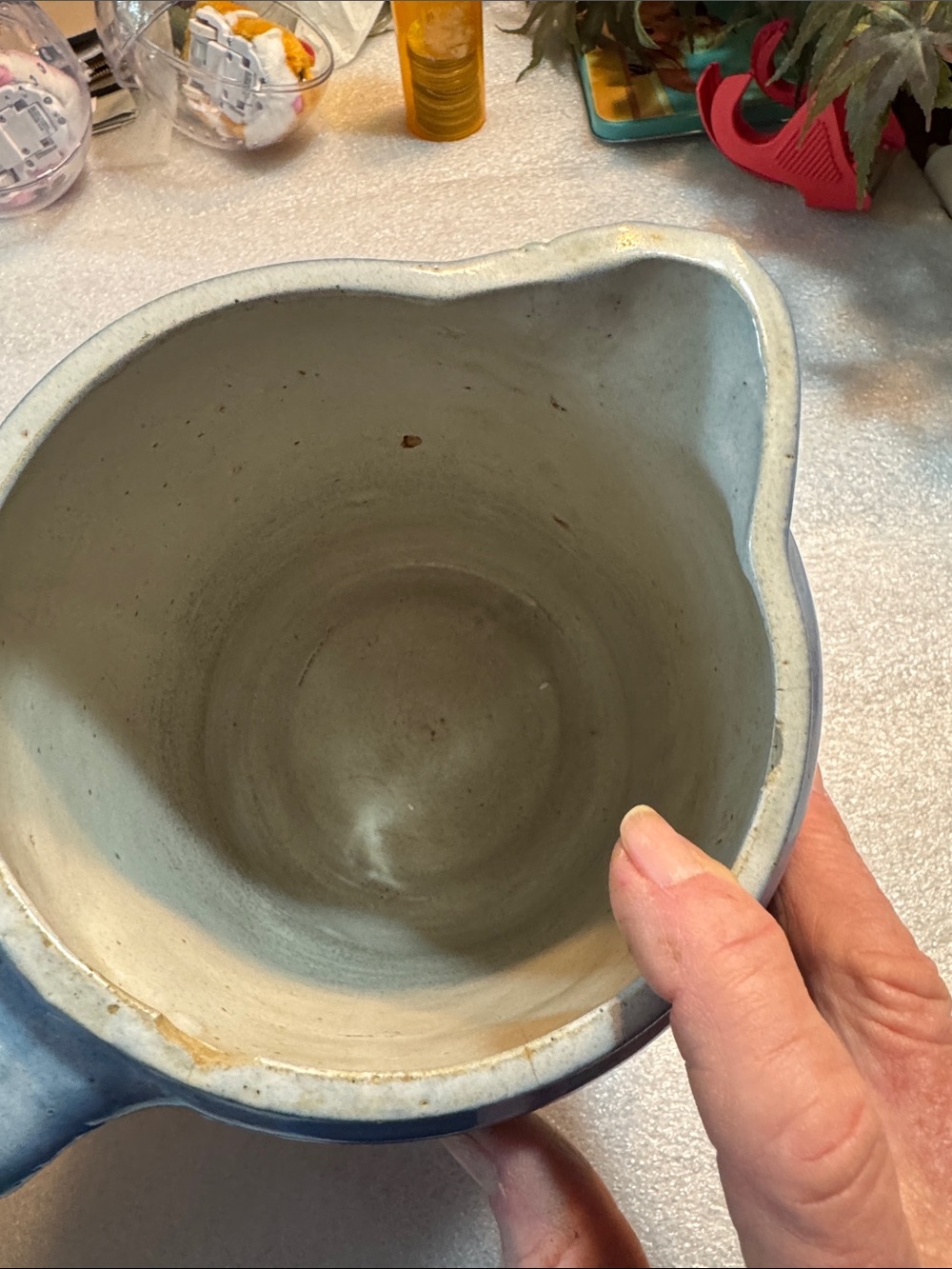 Very Old Blue and White Ceramic Pitcher - - Picture 3 of 14